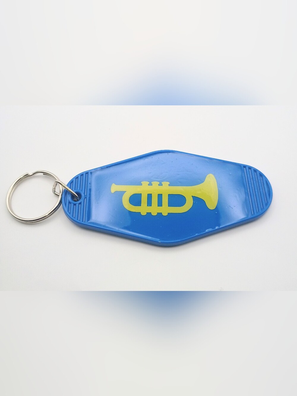 Motel Keychain Custom Retro Styled Blue And Yellow Trumpet Keyring